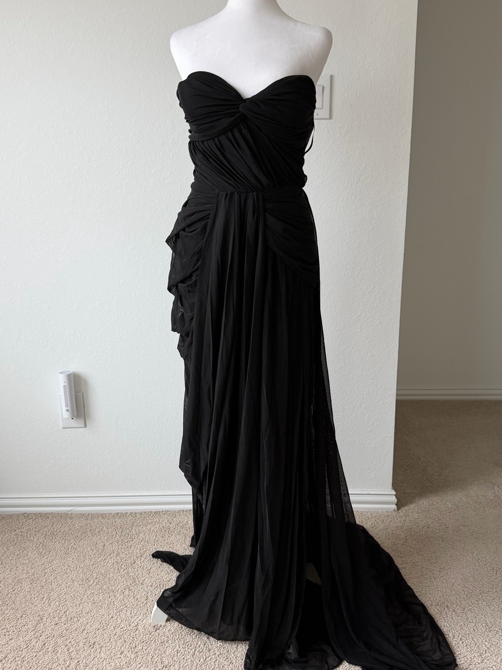 Fashion Nova Strapless Black Draped Evening Gown